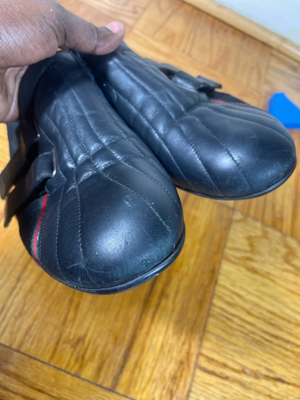 Gucci Black Leather Slip-On Loafers with Green-Red Web Stripe